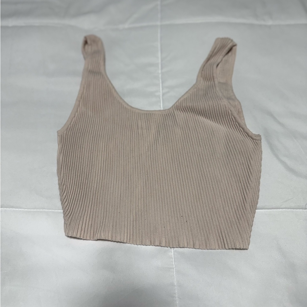 Stylish Ribbed Beige Crop Top